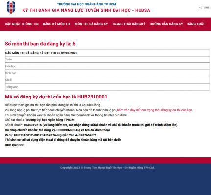 Huong dan dang ky thi danh gia nang luc DH Ngan hang TPHCM 2023