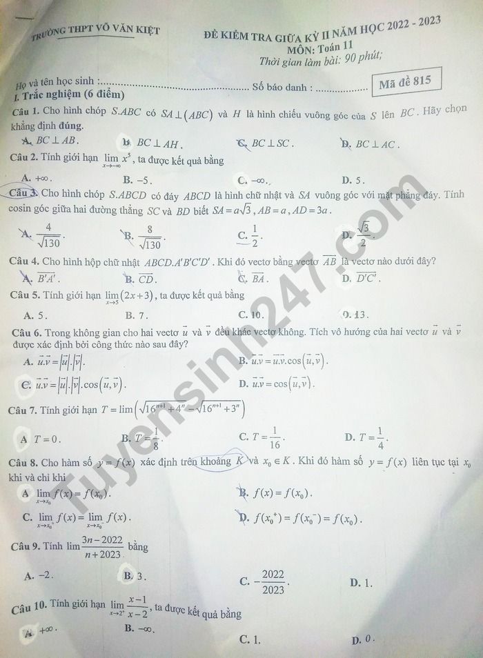 De thi giua ki 2 lop 11 mon Toan nam 2023 - THPT Vo Van Kiet