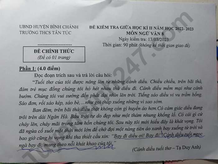 De giua ki 2 lop 8 nam 2023 mon Van - THCS Tan Tuc