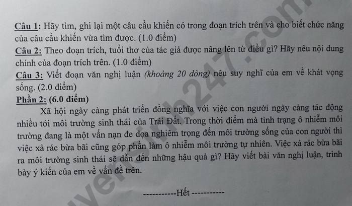 De giua ki 2 lop 8 nam 2023 mon Van - THCS Tan Tuc