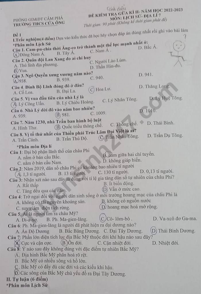 De thi giua ki 2 lop 7 mon Su - Dia nam 2023 - THCS Cua Ong