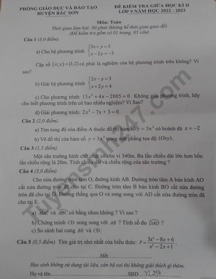 De thi GK 2 lop 9 mon Toan nam 2023 - Phong GD Huyen Bac Son