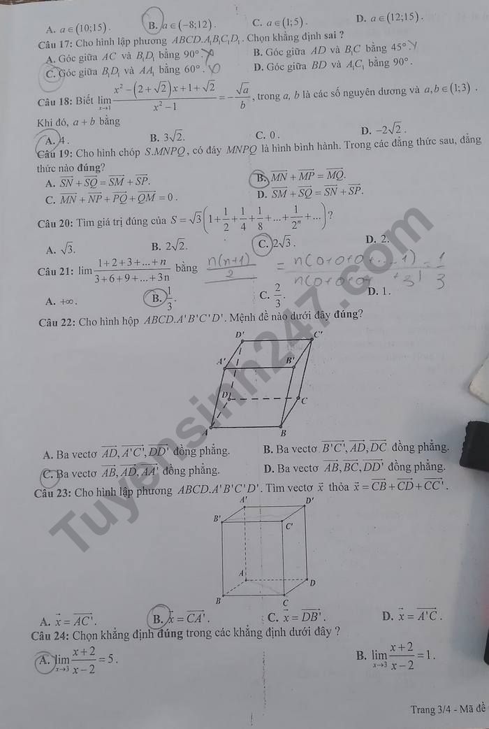 De thi GK 2 lop 11 mon Toan nam 2023 - THPT Le Quy Don