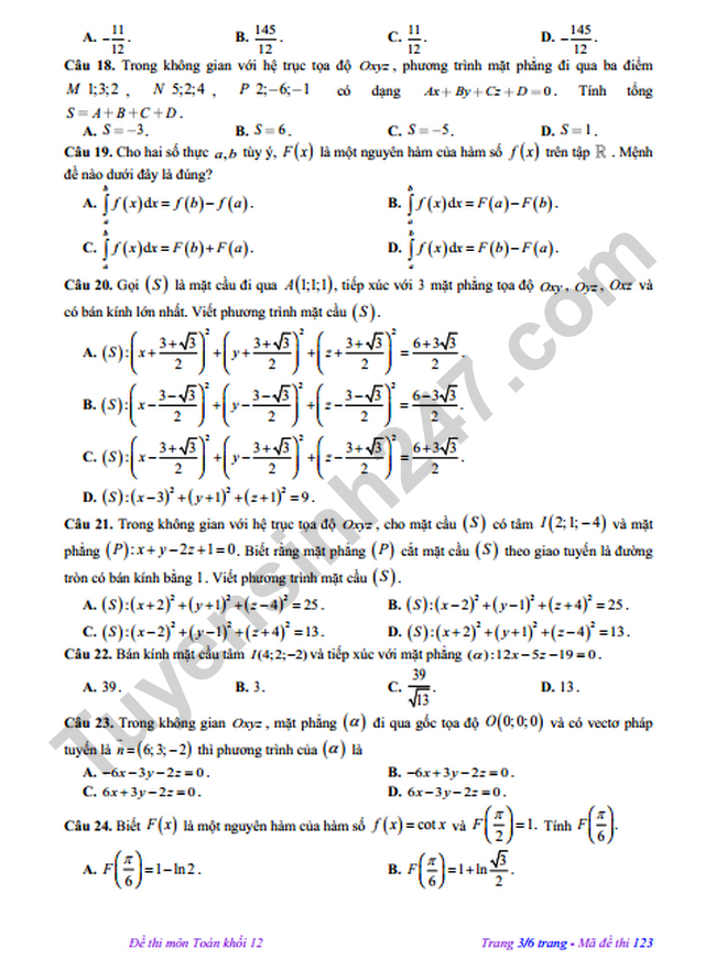 De thi GK 2 lop 12 mon Toan nam 2023 - THPT Phung Khac Khoan - TT