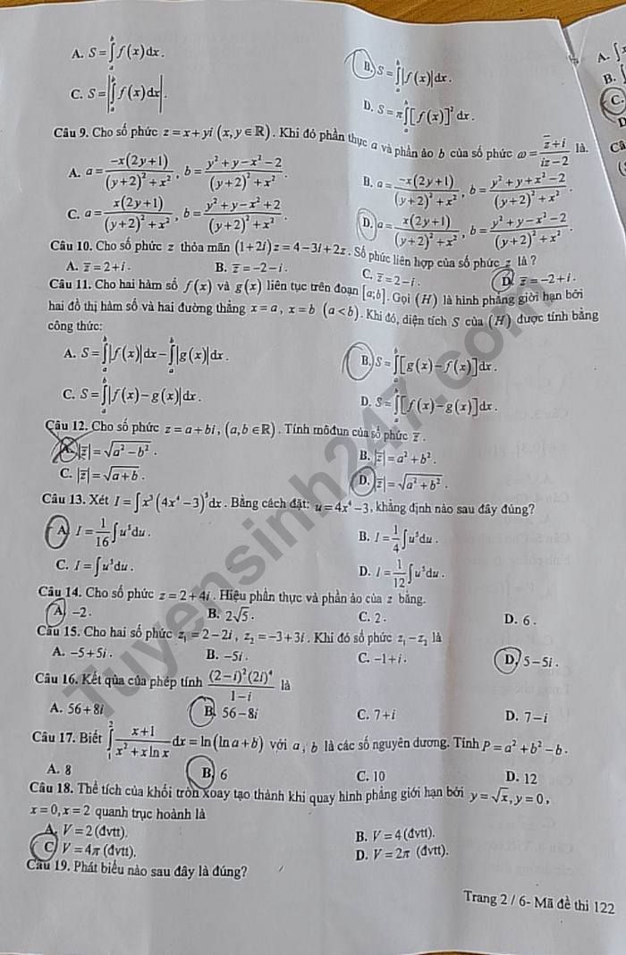 De giua ki 2 lop 12 nam 2023 mon Toan - THPT Thieu Hoa