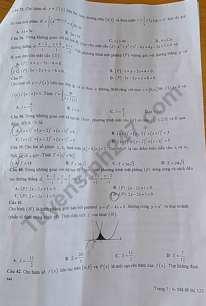 De giua ki 2 lop 12 nam 2023 mon Toan - THPT Thieu Hoa