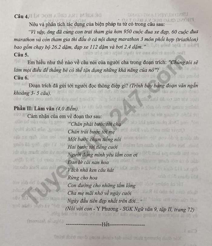 De thi giua ki 2 lop 9 mon Van nam 2023 - Phong GD Lang Giang