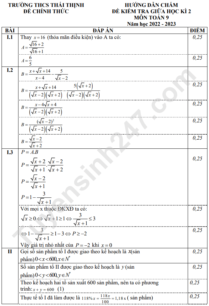De thi giua ki 2 mon Toan lop 9 nam 2023 - THCS Thai Thinh