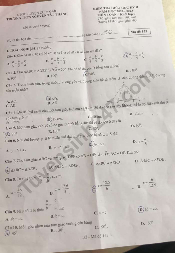 De giua ki 2 lop 7 nam 2023 mon Toan - THCS Nguyen Tat Thanh