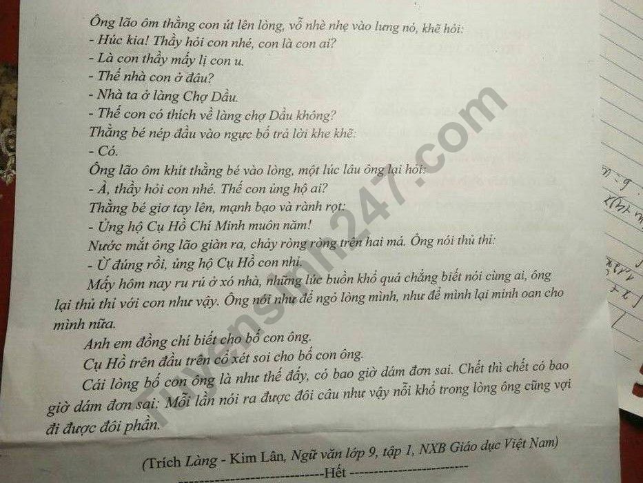 De thi giua ki 2 lop 9 mon Van nam 2023 - THCS Bac Son