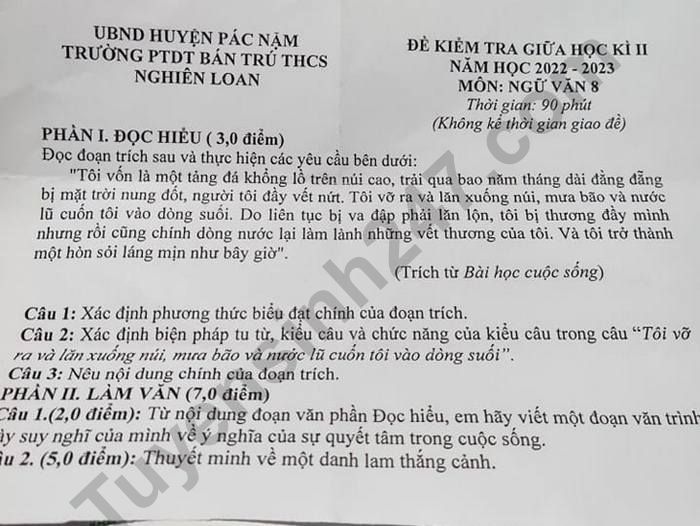 De thi giua ki 2 lop 8 mon Van nam 2023 - THCS Nghien Loan