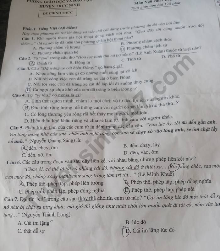 De giua ki 2 lop 9 nam 2023 mon Van - Phong GD Truc Ninh