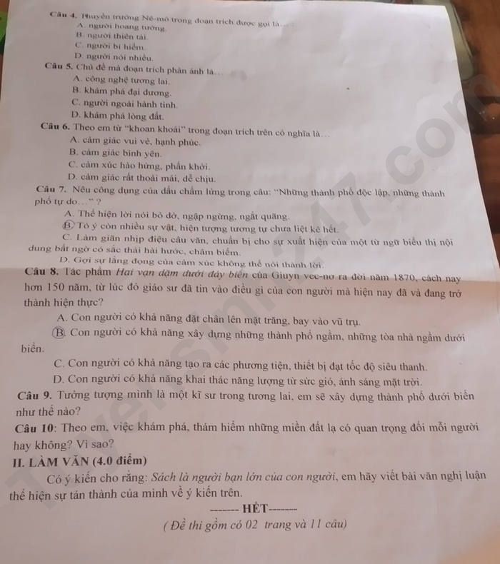 De thi giua ki 2 mon Van lop 7 nam 2023 - THCS Le Khiet
