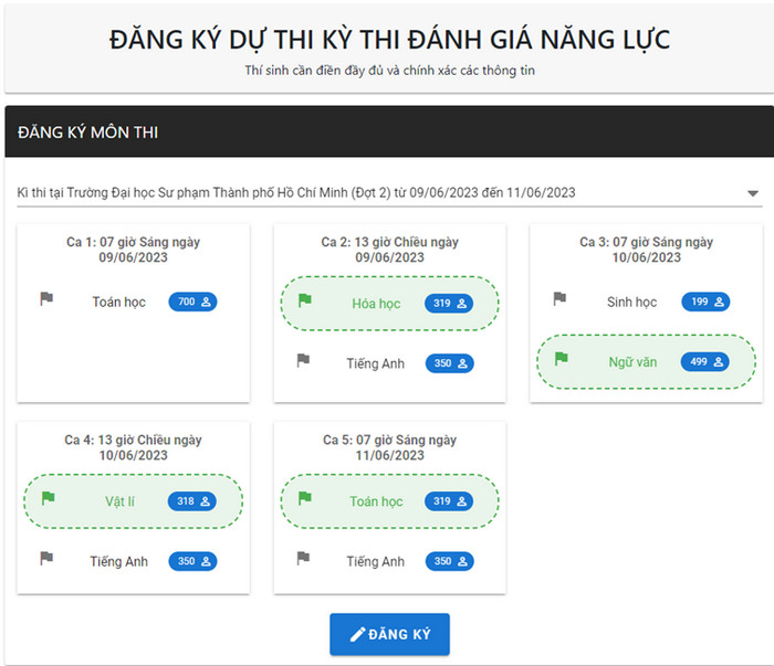 Huong dan dang ky thi Danh gia nang luc DH Su pham TPHCM 2023