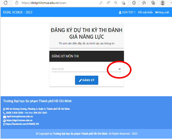Huong dan dang ky thi Danh gia nang luc DH Su pham TPHCM 2023