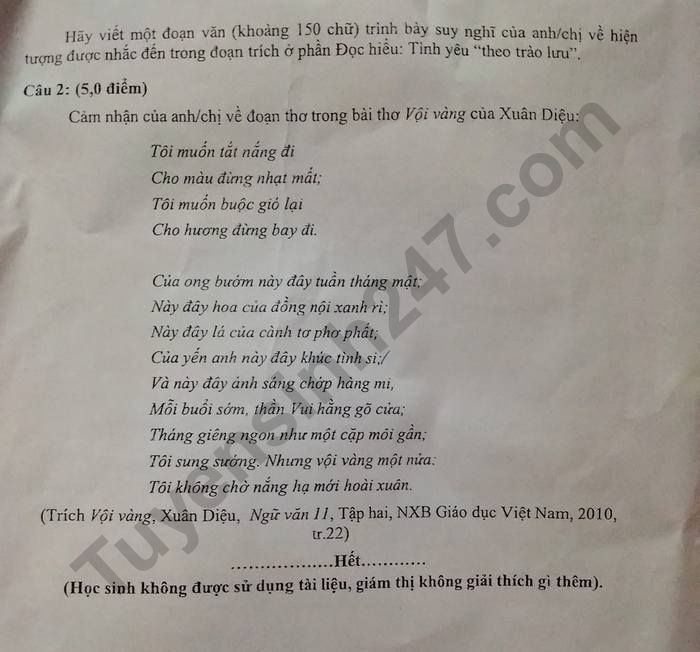 De giua ki 2 lop 11 nam 2023 mon Van - THPT Phan Van Tri