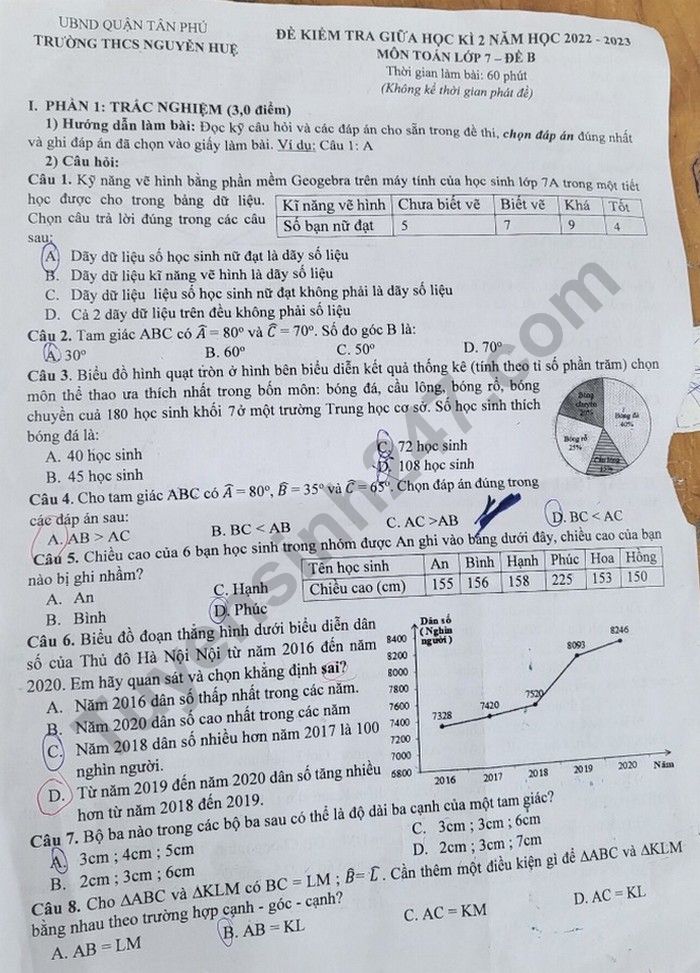 De thi giua ki 2 lop 7 mon Toan nam 2023 - THCS Nguyen Hue