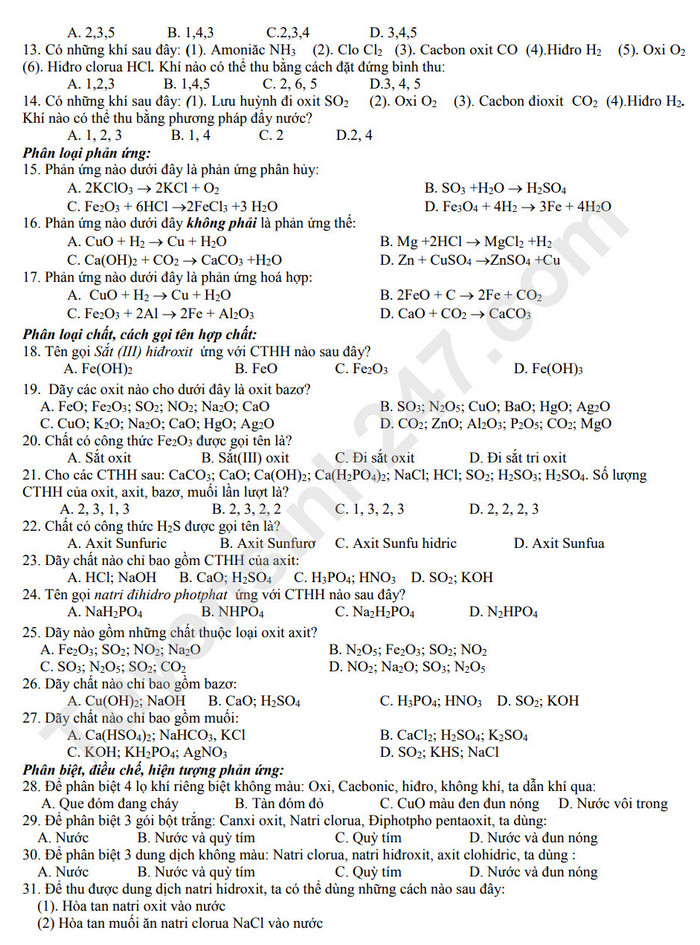 De cuong on ki 2 mon Hoa lop 8 THCS Thang Long 2023