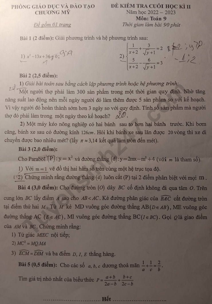 De thi ki 2 mon Toan lop 9 nam 2023 - Phong GD Chuong My