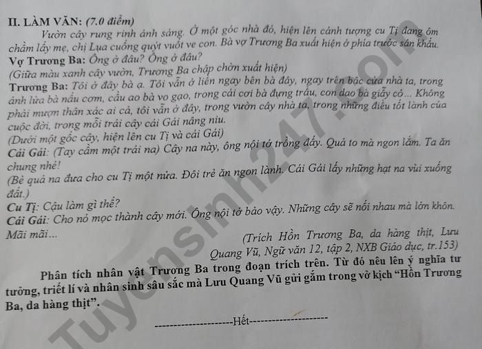 De thi cuoi ki 2 mon Van lop 12 Van 12 - THPT Dai An nam 2023