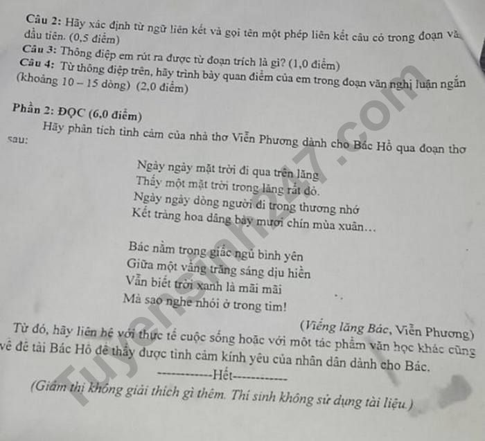 De thi cuoi ki 2 mon Van lop 9 - Phong GD Huyen Binh Chanh nam 2023