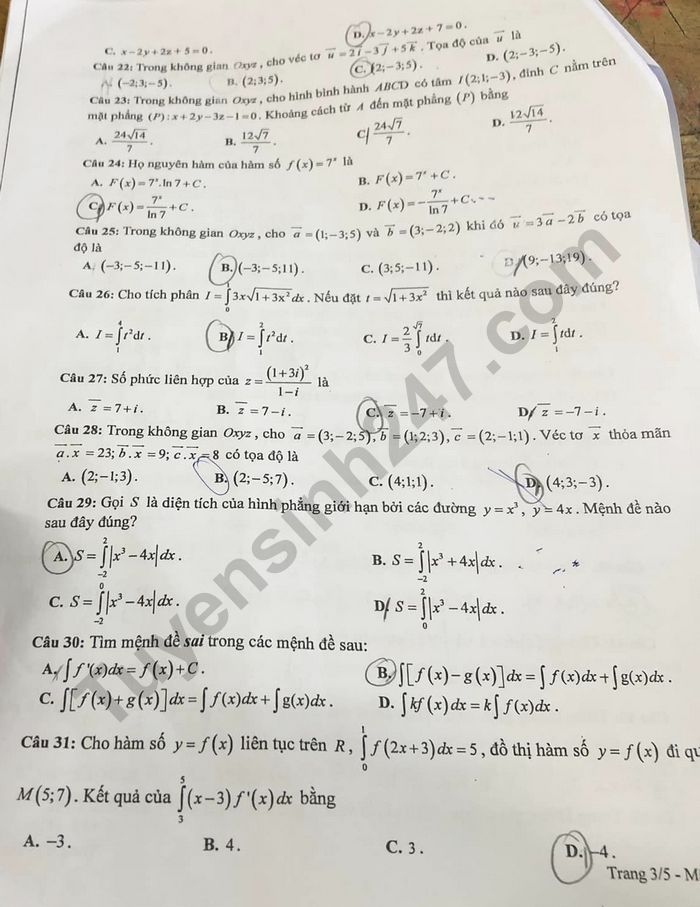 De hoc ki 2 lop 12 nam 2023 mon Toan - So GD Binh Duong