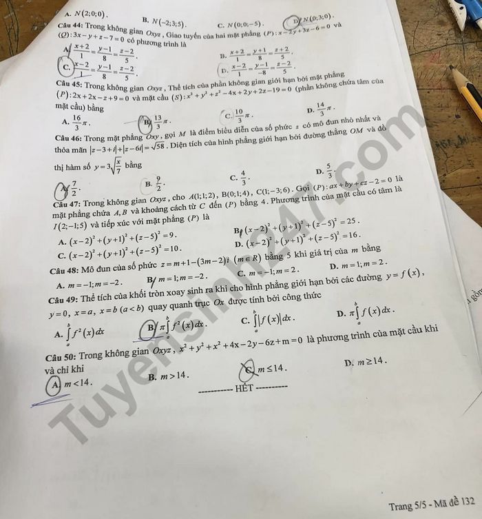 De hoc ki 2 lop 12 nam 2023 mon Toan - So GD Binh Duong