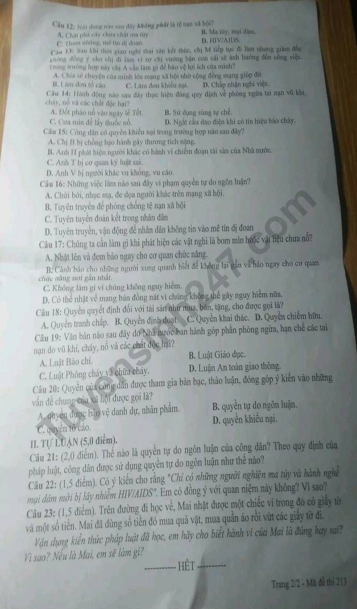 De thi hoc ki 2 lop 8 mon GDCD nam 2023 - Phong GD Viet Yen