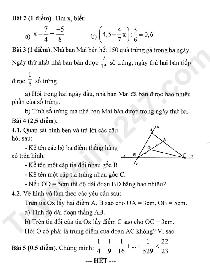 De thi hoc ki 2 mon Toan lop 6 nam 2023 - THCS Ba Dinh