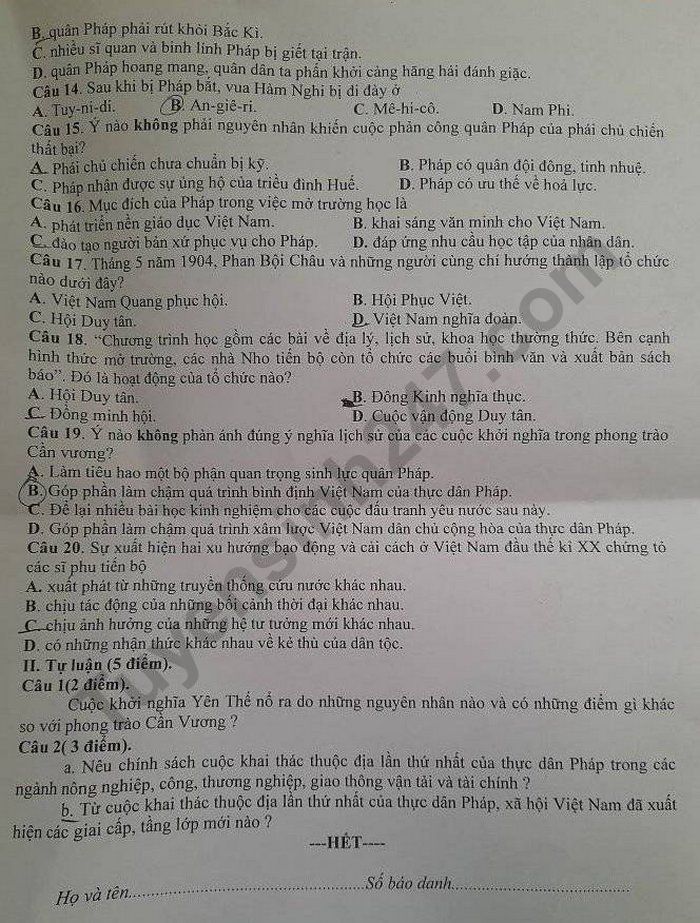 De cuoi ki 2 lop 8 mon Su nam 2023 - Phong GD Son Dong