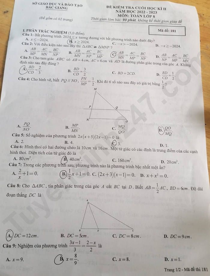 De thi hoc ki 2 mon Toan lop 8 So GD Bac Giang nam 2023