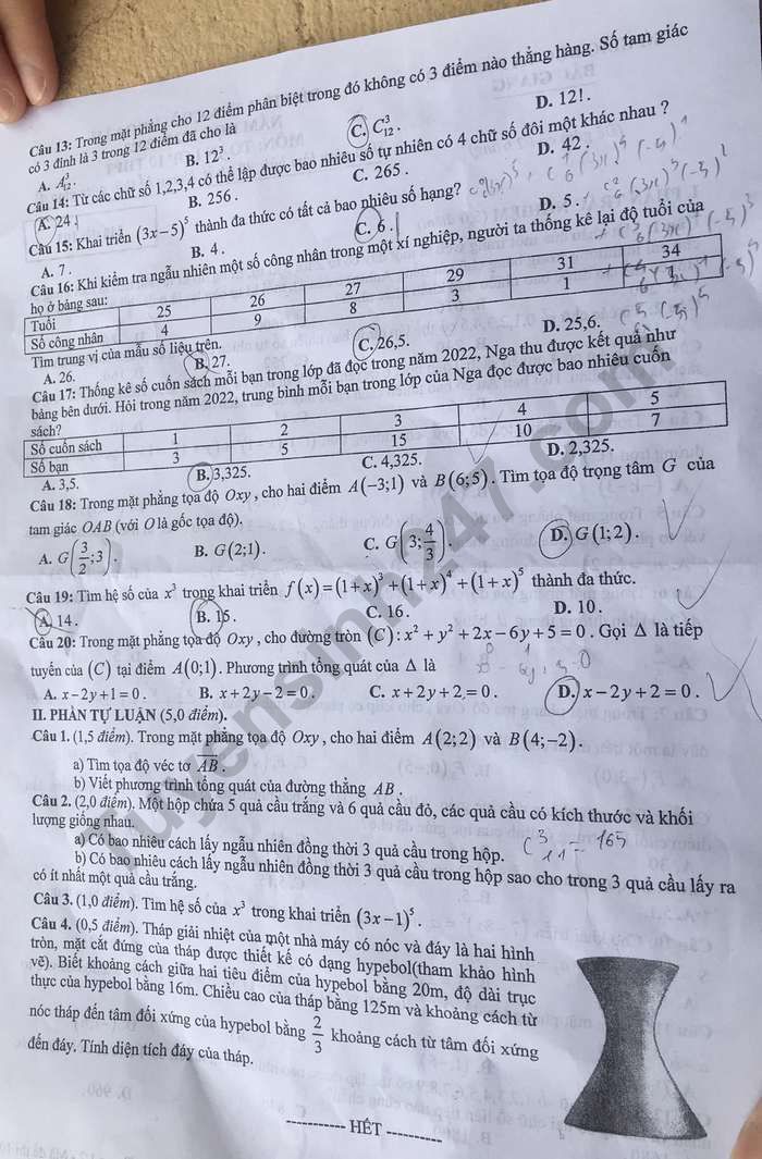 De kiem tra cuoi ki 2 lop 10 mon Toan nam 2023 - So GD Bac Giang