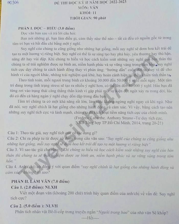 De hoc ki 2 lop 11 nam 2023 mon Van - THPT Nguyen Van Linh