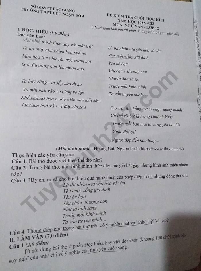 De hoc ki 2 lop 12 nam 2023 mon Van - THPT Luc Ngan so 4