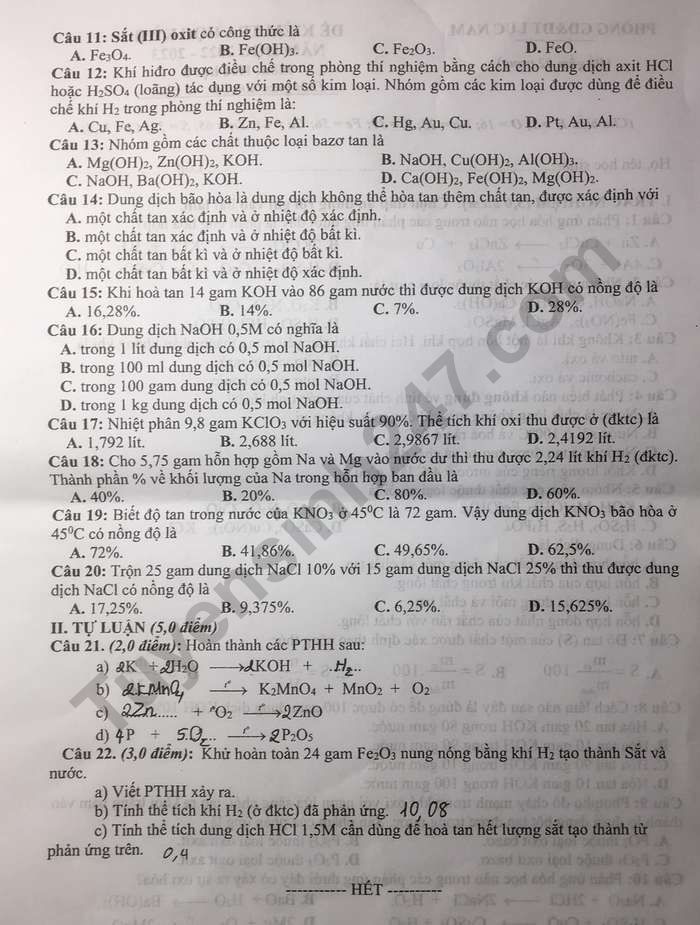 De thi hoc ki 2 lop 8 mon Hoa nam 2023 - Phong GD Luc Nam