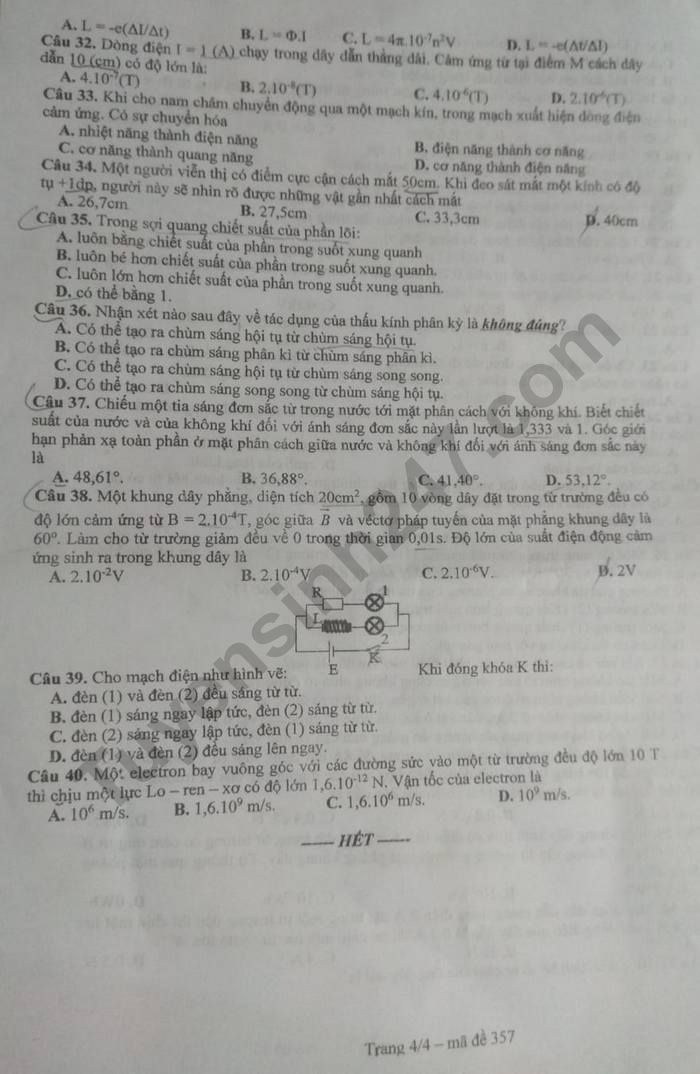 De hoc ki 2 lop 11 nam 2023 mon Ly - THPT Phan Van Hoa