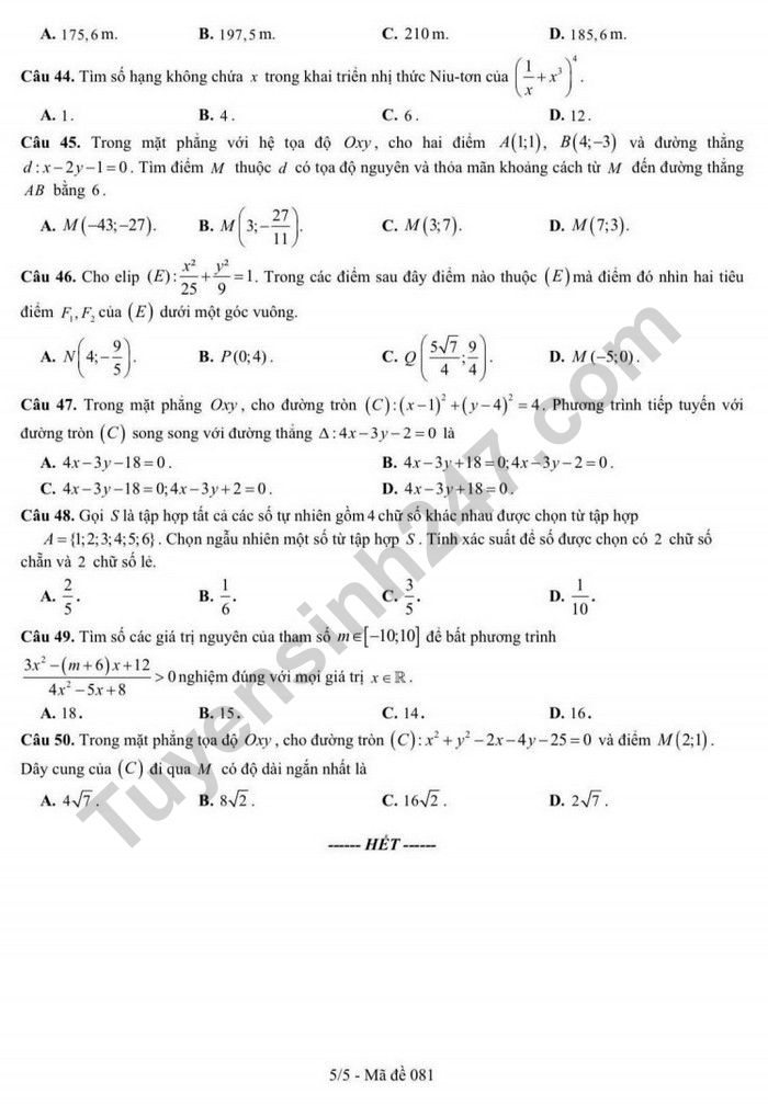 De hoc ki 2 lop 10 nam 2023 mon Toan - THPT Chuyen Lam Son
