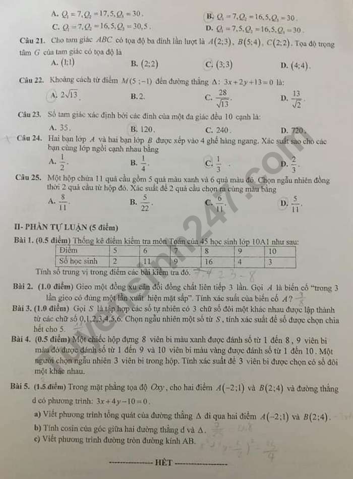 De kiem tra cuoi ki 2 lop 10 mon Toan nam 2023 - THPT Tran Phu - Hoan Kiem