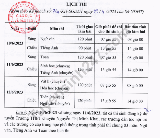 Lich thi vao lop 10 Soc Trang nam 2023 - Chi tiet