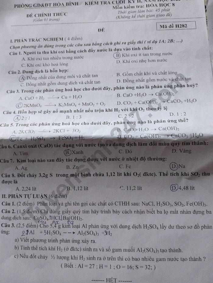 De kiem tra cuoi ki 2 lop 8 mon Hoa nam 2023 - Phong GD Hoa Binh
