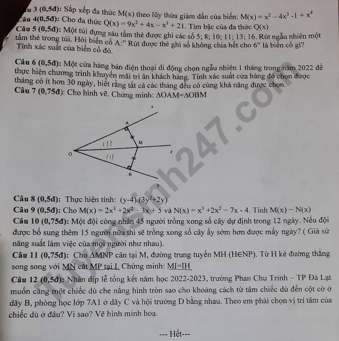 De hoc ki 2 lop 7 nam 2023 mon Toan - THCS Phan Chu Trinh