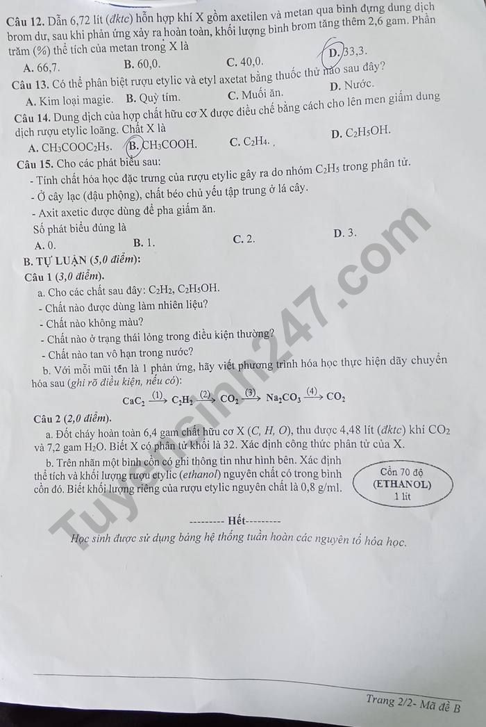 De thi hoc ki 2 lop 9 mon Hoa nam 2023 - So GD Quang Nam