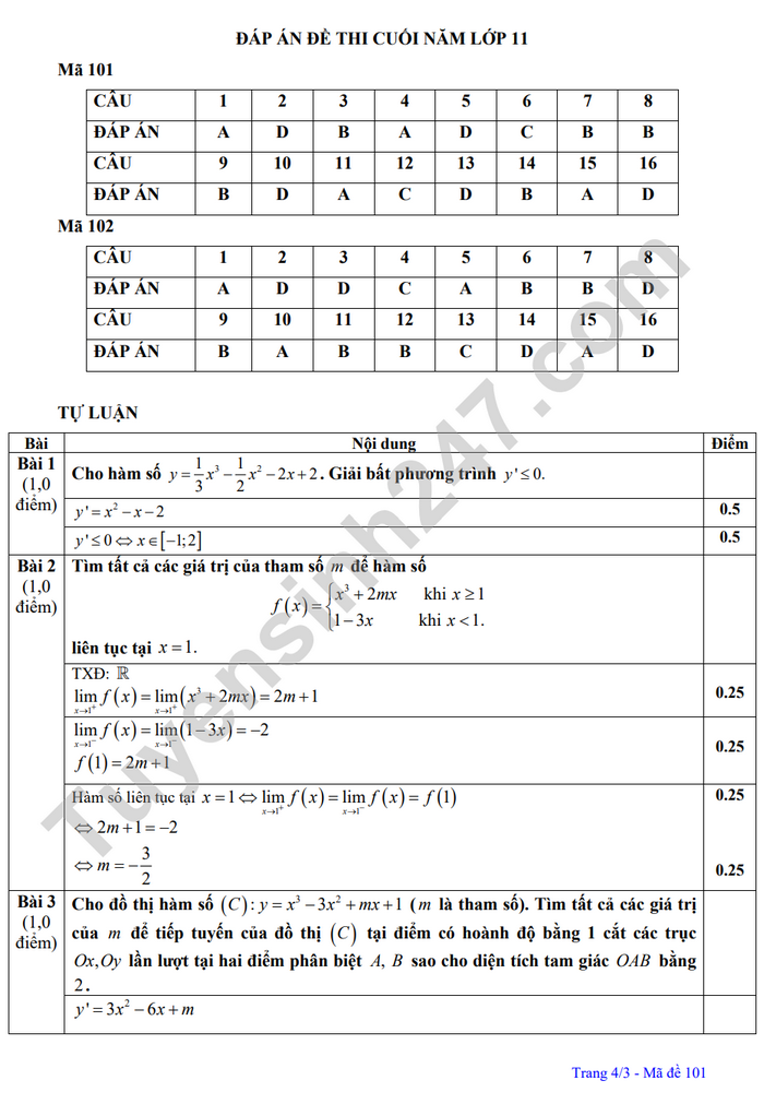De thi ki 2 mon Toan lop 11 - THPT Giao Thuy 2023 (Co dap an)