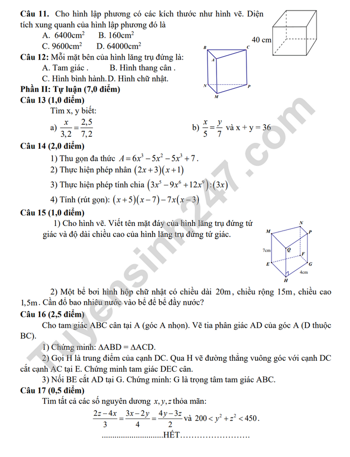 De thi ki 2 mon Toan lop 7 nam 2023 - Huyen Kim Thanh (Co dap an)