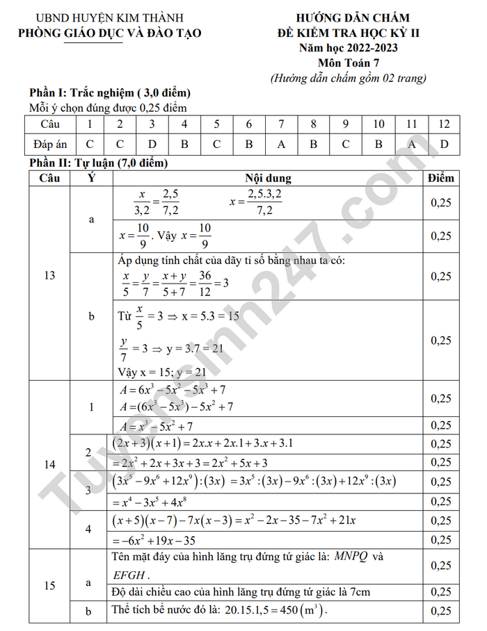 De thi ki 2 mon Toan lop 7 nam 2023 - Huyen Kim Thanh (Co dap an)