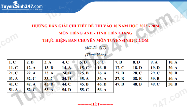De thi tuyen sinh vao 10 tinh Tien Giang mon Anh nam 2023 - Co dap an