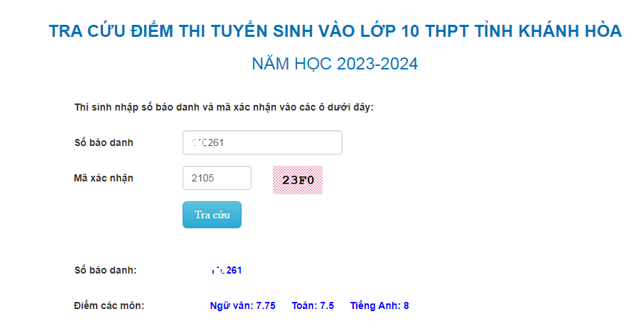 Da co diem thi vao lop 10 Khanh Hoa nam 2023