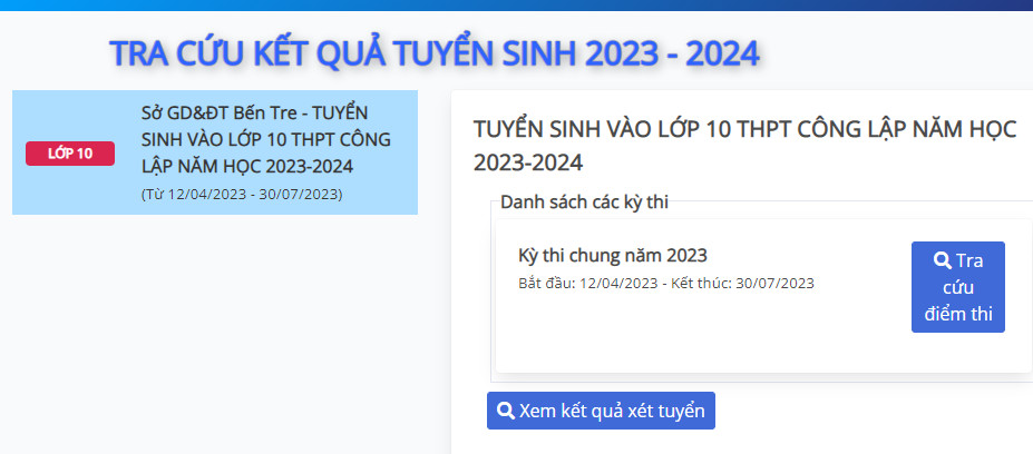 Tra cuu diem thi tuyen sinh lop 10 nam 2023 Ben Tre
