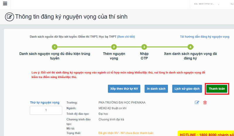 Huong dan thanh toan truc tuyen le phi xet tuyen Dai hoc 2023