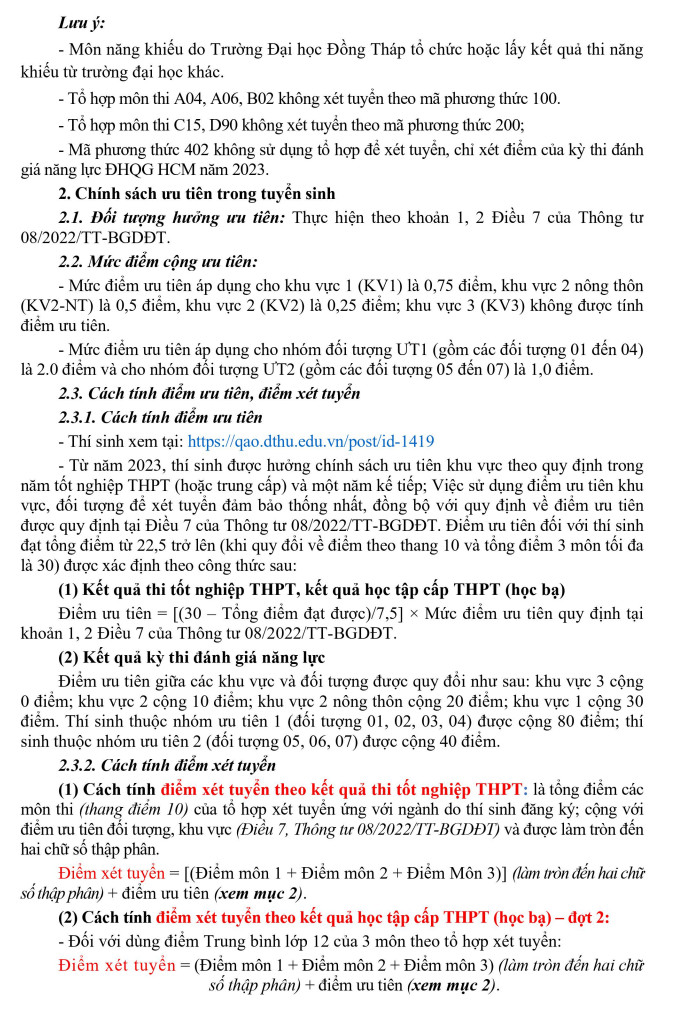 Diem chuan trung tuyen Dai hoc Dong Thap nam 2023